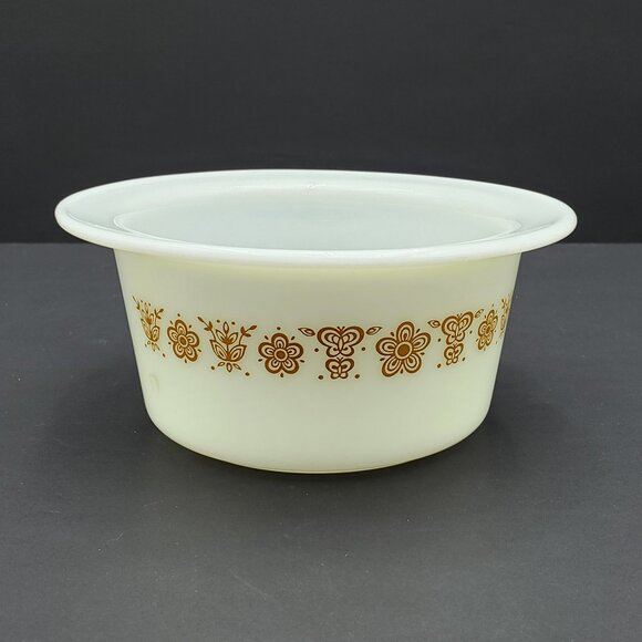 Pyrex Butterfly Gold Butter Tub Corning White Bowl with Gold Flowers - Picture 4 of 9